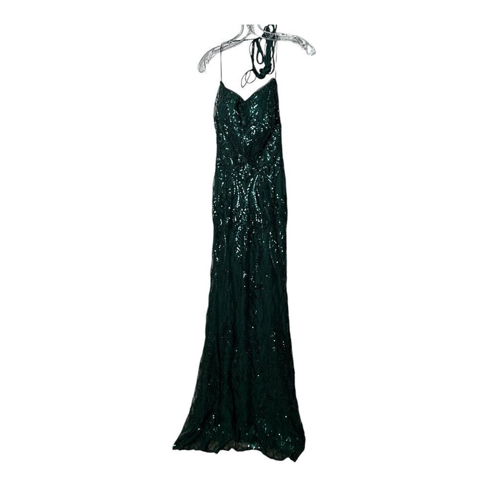 NWT PromGirl Statement-Back Long Sequin Prom Dress Hunter green - Picture 8 of 15